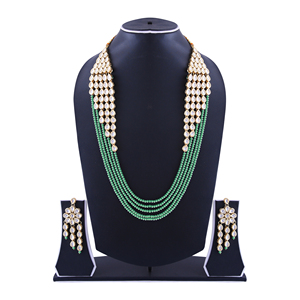 Indian Stylish Layered Pearl Rani Haar Long Kundan Necklace Zircon Alloy Jewellery Set Wedding Engagement Party Gift Hiphop Gold - Product Image 1