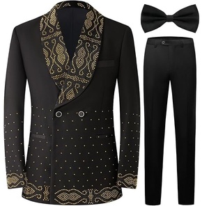 Trajes de Hombre Hechos a Mano con Cuentas y Pedrería, Traje de 3 Piezas, Corte Entallado, Formal, para Boda, Transpirable y Antiarrugas - Product Image 5