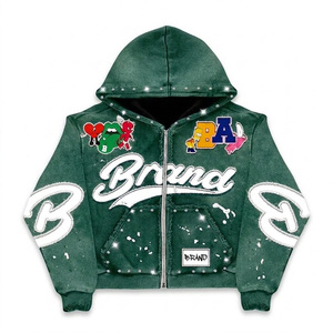 <b>Purple</b> Hooded <b>Varsity</b> <b>Jacket</b> With Cartoon Patch Designs And Zipper Closure Streetwear Style Rhinestone Pullover Hoodie <b>Jacket</b> - Product Image 5