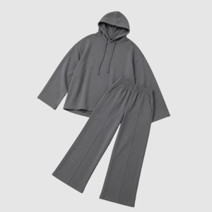 Conjunto Deportivo de Sudadera Oversize Gris y Pantalones Anchos para Mujer, Estilo Casual, Holgado, Manga Larga, Color Sólido, para Otoño - Product Image 2