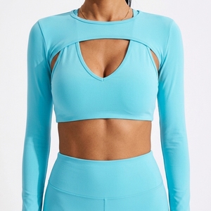 Wholesale Custom Logo Women's 3 Piece Yoga <b>Set</b> Slim Fit High Stretch Sweat Wicking Crew Neck Backless Spandex/Nylon <b>Gym</b> - Product Image 4