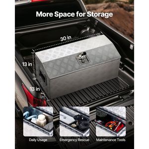 Custom Size Heavy Duty Aluminum Truck Bed Tool Box Striped Plated Side Handle <b>T</b> Lock <b>Keys</b> PC Storage Toolbox Chest Organizer - Product Image 2