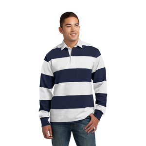Factory Direct Men's Striped Rugby Shirts Breathable Cotton Polyester Men's Sportswear Rugby Jersey With Custom Brand Logo - Product Image 2