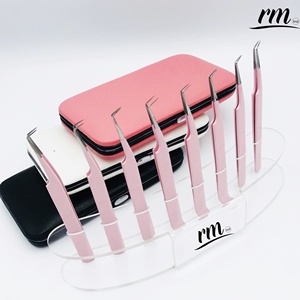 Professional Stainless Steel Baby Pink Color Diamond Grip Pointed Tip Eyelash Extension Tweezers Custom Logo Packaging - Product Image 3