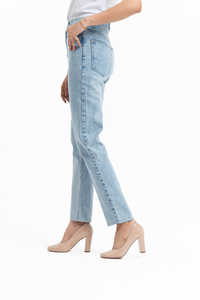 Jeans ajustados para mujer, cintura alta, pierna recta, pantalones vaqueros azul claro elegantes, servicios OEM con logotipo personalizado - Product Image 3