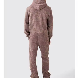 Men's Plus Size Fleece Hooded Tracksuit Solid Color Casual Autumn Wear <b>Knitted</b> Polyester Cotton <b>Set</b> with screen printing logo - Product Image 2