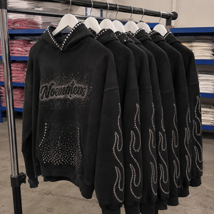 Sudadera con capucha extragrande de algodón 100% con cremallera y pedrería, estilo urbano, bordada, impermeable, fabricante OEM ODM - Product Image 5