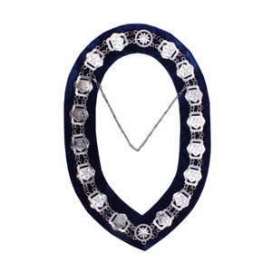 Collar de Cadena Tradicional OES con Emblemas de la Estrella Oriental en Tono Plateado, Regalia de Terciopelo Azul de Longitud Larga - Product Image 1