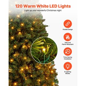 Albero di Natale Artificiale Preilluminato da 120 cm con 120 Luci LED Bianco Caldo, 8 Modalità di Illuminazione, 539 Decorazioni Festive Complete da Tavolo - Product Image 4