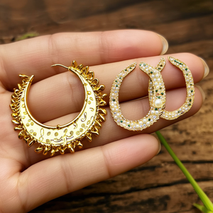 24K Gold Plated Oxidized Polish Vintage Number Hoop Earrings with Pearl-Stainless Steel Casual Multi Stud Combo - Product Image 3