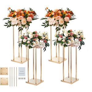 Set di 4 Supporti per Fiori da Matrimonio in Metallo Dorato, Altezza 80 cm, con Vaso, Centrotavola Geometrico, Design Cilindrico in Metallo Laminato - Product Image 1