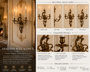 Crystal Venetian Baroque Luxury <b>Wall</b> <b>Sconce</b> Decorative <b>Wall</b> <b>Light</b> with Ornate Mirror Detailing Elegant Brass Arms crystal handle - Product Image 3