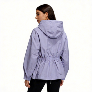 Veste coupe-vent à capuche pour femme, couleur violet clair, fermeture éclair intégrale, fine, respirante, tissée, décontractée, pour le printemps et le quotidien - Product Image 2