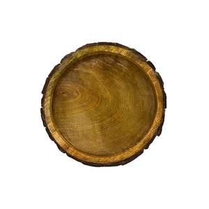 Rustic Mango <b>Wood</b> Serving Tray <b>Solid</b> Wooden <b>Round</b> Platter for Kitchen <b>Dining</b> Use - Product Image 4