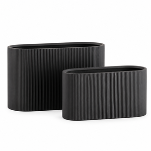 Hieta Garden White Fiberglass Giant Rectangular Smooth Modern <b>Large</b> Garden Planter Beautiful Flower <b>Pot</b> Set of 2 Sizes - Product Image 5