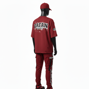 Conjunto de Pantalón y Camiseta Deportiva de Algodón para Hombre, 180 GSM, Tejido Transpirable, Diseño con Paneles Color Granate, Logotipo Serigrafiado, 2 Piezas - Product Image 5