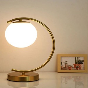 Modern Gold Metal Small Crescent Table Lamp with White <b>Glass</b> Globe LED Decorative Bedside Light for Bedroom - Product Image 1