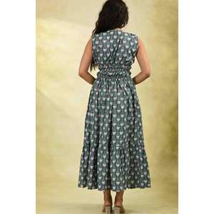 เดรสยาวพิมพ์ลายผ้าฝ้ายสำหรับผู้หญิง ชุดแม็กซี่โบโฮอินเดียทำมือ ชุดใส่ไปเที่ยวทะเลฤดูร้อน ชุดลำลองสำหรับงานเทศกาล - Product Image 6