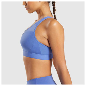 Womens <b>Blue</b> Mesh Panels Sports <b>Bra</b> Yoga Running Fitness Workout Cropped Top Breathable Active wear Training Exercise Wear - Product Image 2