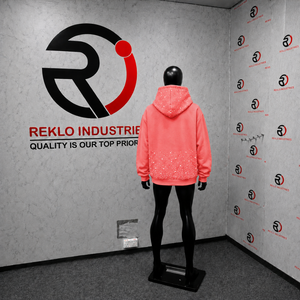 Sudadera con capucha rosa coral con pedrería, estilo oversize, streetwear, con cremallera completa, informal, unisex, de moda, al por mayor - Product Image 4