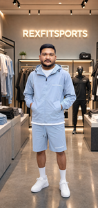 REXFIT SPORTS 2026 Ensemble veste coupe-vent et short unisexe en polyester personnalisé, vêtements de sport légers pour la salle de sport, l'entraînement et les activités de plein air - Product Image 2