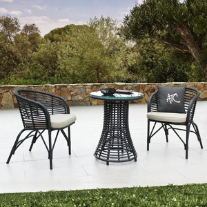 MOCHA Designer Patio Dining Set with Tempered Glass and Bamboo Style Finish - Product Image 1
