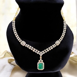 18K Two Tone Gold Round Baguette Cut Diamond Double Row Strand Chain Luxury <b>Statement</b> <b>Necklace</b> | Gift - Product Image 1