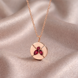 Wholesale Garnet Pendant Necklace Rose Gold Plated Round Faceted Gemstone Charm Handmade Jewelry Bulk Supply - Product Image 1
