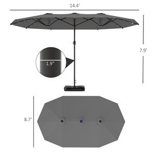 Ombrellone da Giardino a Doppia Faccia da 4,3 Metri con Luci Solari a LED e Base Grigia - Product Image 3