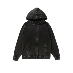 Sudadera con capucha para hombre SINEWY SPORTS, lavado ácido, con cremallera, corte holgado, logo bordado, bolsillo canguro, informal, transpirable, 100% algodón - Product Image 1