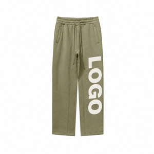 Custom Green <b>Men's</b> Heavy Weight Eco-Friendly Embroidered <b>Fleece</b> Straight Leg Sweatpants Drawstring Waist Relaxed <b>Lounge</b> <b>Pants</b> - Product Image 3