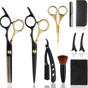 Kit de coupe de cheveux professionnel en acier inoxydable pour la maison avec ciseaux à effiler de barbier et peigne, étui inclus pour hommes - Product Image 1