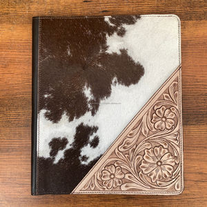 New Manufacture Custom Hand Tooled Genuine Leather Portfolio Cowhide A4 Presentation Paper Business File <b>Folder</b> <b>Binder</b> With Slot - Product Image 3