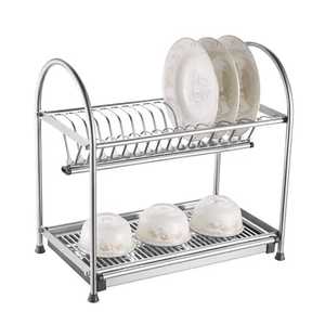 Escurridor de platos de acero inoxidable de 2 niveles, organizador de almacenamiento de platos y tazones para encimera de cocina. - Product Image 1