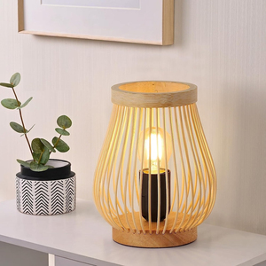 Pantalla de lámpara de bambú tejida a mano, lámparas decorativas de alta calidad, lámpara cilíndrica con base - Product Image 5