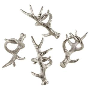 Ensemble de 4 anneaux de serviette en forme de bois de cerf argentés, décoration de table pour fête de Noël, designs personnalisables, ensembles de cadeaux décoratifs - Product Image 1