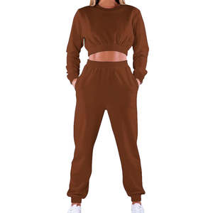 Ensemble sweat-shirt court et pantalon de jogging pour femme, ensemble décontracté deux pièces, tissu doux, coupe classique, tenue de rue quotidienne - Product Image 1