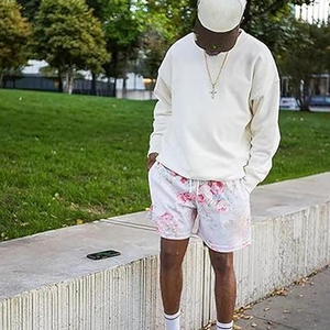 กางเกงขาสั้นออกกำลังกายลายพรางแบบกำหนดเองสำหรับผู้ชาย พิมพ์ลายโลโก้ด้วยเทคนิค Sublimation ผ้าฝ้ายเนื้อหนา กางเกงวิ่งมีเชือกผูก เอวสม็อค ชุดกีฬาฟิตเนส - Product Image 6