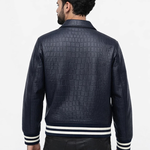 Blouson Bomber en Cuir Véritable Noir pour Homme, Style Streetwear Uni, Personnalisable OEM, Vente en Gros, Manteaux d'Extérieur pour Homme - Product Image 3