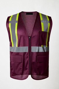 Chaleco de Seguridad Reflectante Color Granate con Paneles de Malla y Múltiples Bolsillos para Trabajos de Construcción y Tráfico - Product Image 4