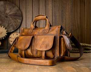 Porte-documents pour ordinateur portable de grande capacité, vintage, pour un usage quotidien, en cuir véritable, pour hommes, LLB-0337 - Product Image 3