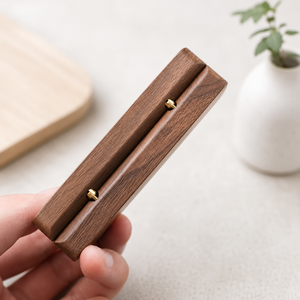 Luxury Custom Walnut Wood Double <b>Ring</b> <b>Box</b> with Soft Velvet Interior for Wedding, Engagement and Jewelry Packaging - Product Image 3