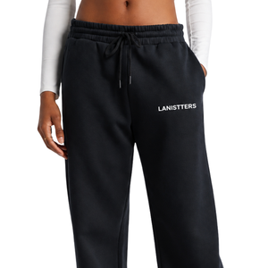 Women <b>Black</b> Wide <b>Leg</b> Fleece Sweatpants Drawstring Elastic Waist Loose Fit Casual <b>Straight</b> <b>Leg</b> Jogger <b>Trousers</b> - Product Image 3