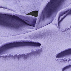 Sweat à capuche surdimensionné pour homme, violet, effet usé, déchiré, design découpé, en coton French Terry, style automne - Product Image 6