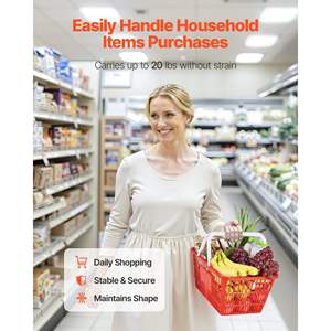 4 Cestas de Compra de Plástico PE Rojo de 21L, con Asas, Apilables, Estructura de Malla Densa, Soporta 20 Libras, Portátiles para Tiendas de Abarrotes y Comercios Minoristas - Product Image 4