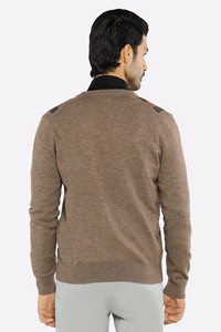 Cardigan en tricot à carreaux pour homme, manches longues, col en V, laine acrylique, style automne, marron beige orange, pull à motifs - Product Image 3