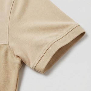 Polo à manches courtes pour homme, couleur unie beige, en coton tricoté, décontracté, respirant, avec poche, coupe classique - Product Image 6