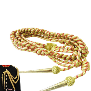 Aiguillette d'uniforme rouge et dorée, cordon métallique rouge et doré, aiguillette britannique, cordon métallique tressé doré avec laiton - Product Image 1