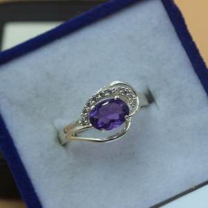 Bague en améthyste naturelle, argent sterling, pierre précieuse ovale, bague de fiançailles, bague de promesse, pierre de naissance de février, cadeau pour elle - Product Image 4