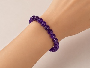 Natural Amethyst <b>Bead</b> <b>Bracelet</b> 8mm Purple Gemstone <b>Bracelet</b> 925 Sterling Silver Charm Handmade Jewelry Gift for <b>Men</b> Women - Product Image 4